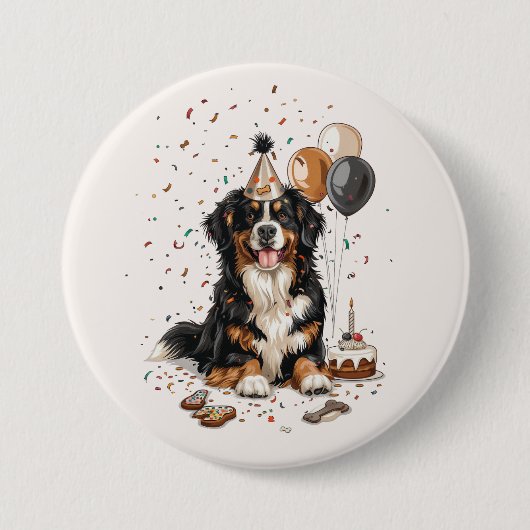 Happy Birthday Bernese Mountain Dog Button (Vorderseite)