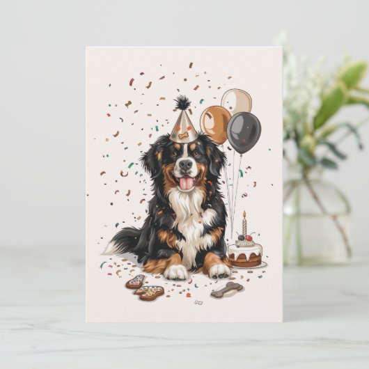 Happy Birthday Bernese Mountain Dog Einladung (Stehend Vorderseite)