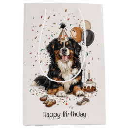 Happy Birthday Bernese Mountain Dog Mittlere Geschenktüte