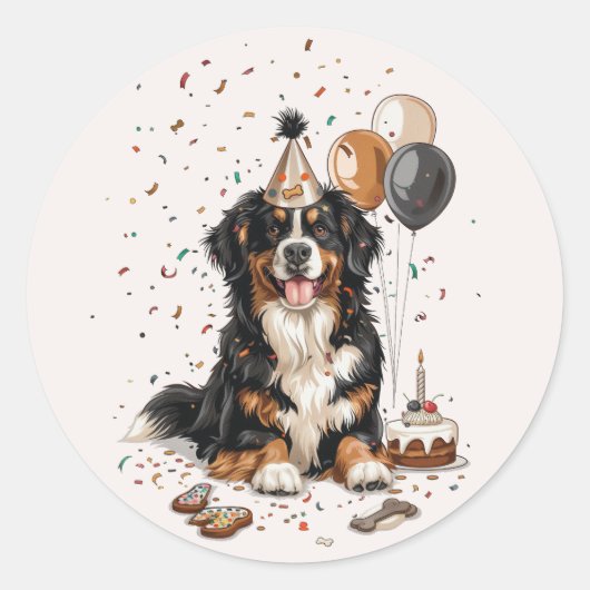 Happy Birthday Bernese Mountain Dog Runder Aufkleber (Vorderseite)
