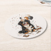 Happy Birthday Bernese Mountain Dog Runder Pappuntersetzer (Angewinkelt)