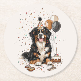 Happy Birthday Bernese Mountain Dog Runder Pappuntersetzer