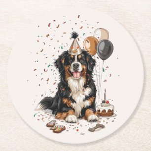 Happy Birthday Bernese Mountain Dog Runder Pappuntersetzer