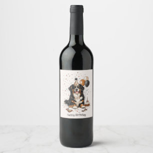 Happy Birthday Bernese Mountain Dog Weinetikett