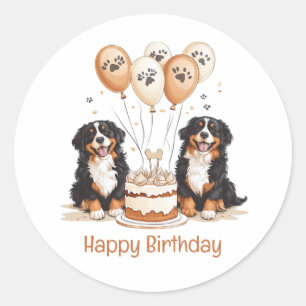 Happy Birthday Bernese Mountain Hunde Runder Aufkleber