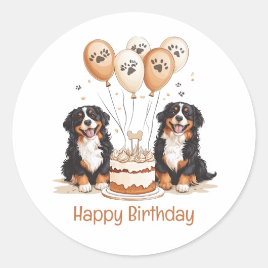 Happy Birthday Bernese Mountain Hunde Runder Aufkleber (Vorderseite)