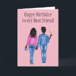 Happy Birthday Best Friend Afrikanische Amerikaner Feiertagskarte<br><div class="desc">Sehen Sie mehr Haut und Haare Optionen in meinem Shop. Kontaktieren Sie mich, wenn Sie andere Haar- und Hautfarben möchten. Dieses Design kann in dem Bereich personalisiert werden, der durch das Ändern des Fotos und/oder Textes zur Verfügung gestellt wird. Sie können auch angepasst werden, indem Sie auf Vorlage personalisieren klicken...</div>