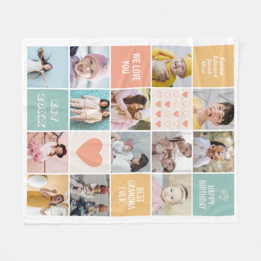 Happy Birthday Best Oma Foto Collage Retro Fleecedecke (Vorderseite (Horizontal))