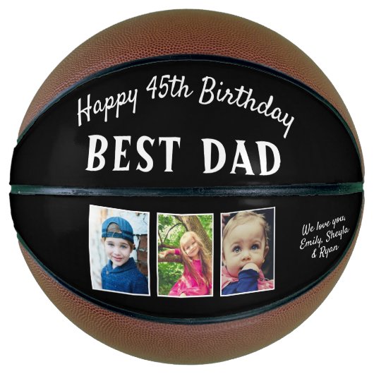 Happy Birthday Best Vater 3 Foto Collage Black Basketball (Vorderseite)