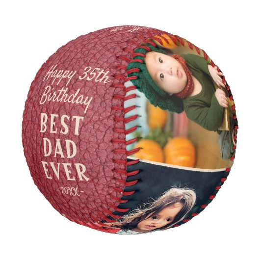 Happy Birthday Best Vater Red Leather 3 Foto Baseball (Schrägansicht)