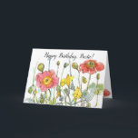 Happy Birthday Bestie Friend Poppy Wildblumen Karte<br><div class="desc">Glücklicher Geburtstag,  Bestie Grußkarte,  um Ihrer besten Freundin Ihre besten Wünsche an ihrem besonderen Tag verziert mit Sommer-Wildblumen mit rosa und roten Mohn und gelben Nurenstäben mit Tinte und Aquarell gezeichnet. Im Inneren befindet sich ein Rahmen von Wildblumen mit Text,  den Sie nach Ihren Bedürfnissen bearbeiten können.</div>