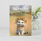 Happy Birthday Bestie Niedlich Bogo Cat Karte (Stehend Vorderseite)