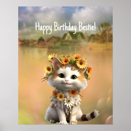 Happy Birthday Bestie Niedlich Boho Cat Poster (Vorne)