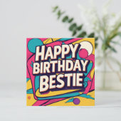 Happy Birthday Bestie - Pop Art Feiertagskarte (Stehend Vorderseite)