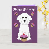 Happy Birthday Bichon with Purple Cupcakes Karte (Gelbe Blume)