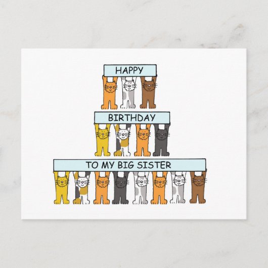 Happy Birthday Big Sister Cartoon Cats Postkarte (Vorderseite)