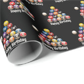 Happy Birthday Billiard Balls auf schwarz Geschenkpapier (Rolleneckpunkt)