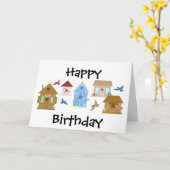 Happy Birthday Bird House CARD Karte (Gelbe Blume)