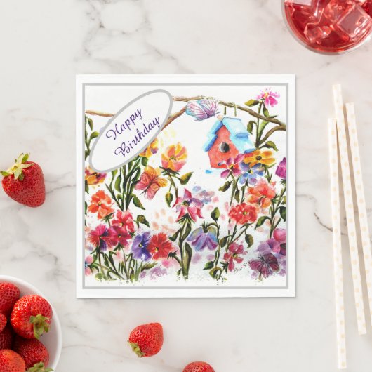 Happy Birthday Bird House Serviette (Beispiel)