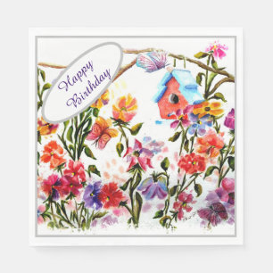 Happy Birthday Bird House Serviette