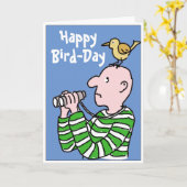Happy Birthday Bird Watcher oder Vogelbeobachter Karte (Gelbe Blume)