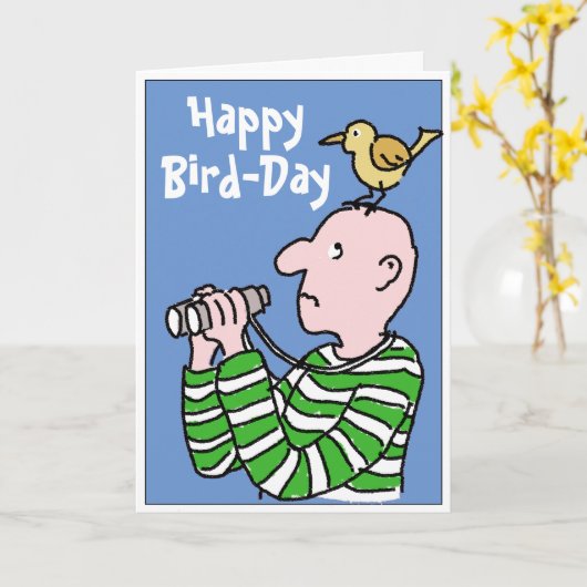 Happy Birthday Bird Watcher oder Vogelbeobachter Karte (Gelbe Blume)
