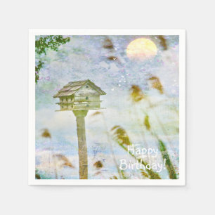 Happy Birthday Birdhouse Serviette