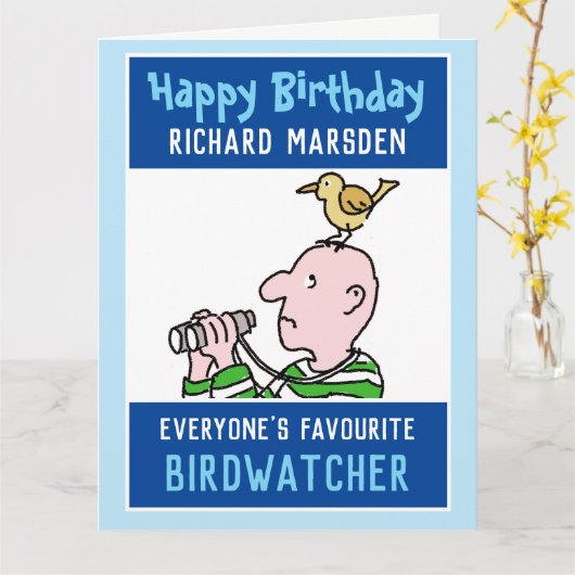 Happy Birthday Birdwatcher oder Vogelbeobachter Karte (Gelbe Blume)