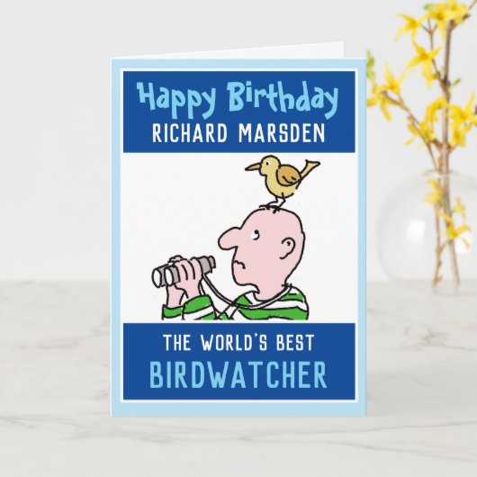 Happy Birthday Birdwatcher oder Vogelbeobachter Karte (Gelbe Blume)