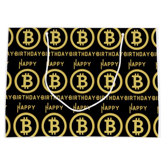 Happy Birthday Bitcoin Gold Große Geschenktasche Geschenktüte (Vorderseite)