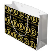 Happy Birthday Bitcoin Gold Große Geschenktasche Geschenktüte (Rückseite Schrägansicht)