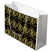 Happy Birthday Bitcoin Gold Große Geschenktasche Große Geschenktüte (Vorderseite Schrägansicht)