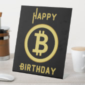 Happy Birthday Bitcoin Gold Pedestal Sign Sockelschild (In Situ)