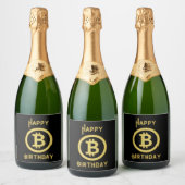 Happy Birthday Bitcoin Gold Sparkling Weinkarte Schaumweinetikett (Flaschen)