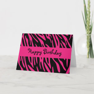 Happy Birthday Black and Pink Zebra Stripe Card Karte