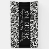 Happy Birthday Black and White Damask - Text Banner (Vertikal)