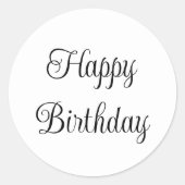 Happy Birthday Black and White Elegante Script Runder Aufkleber (Vorderseite)