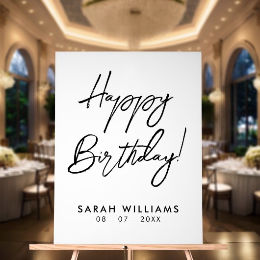 Happy Birthday Black and White Modern Script Acrylschild