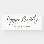 Happy Birthday Black and White Modern Script Banner (Horizontal)