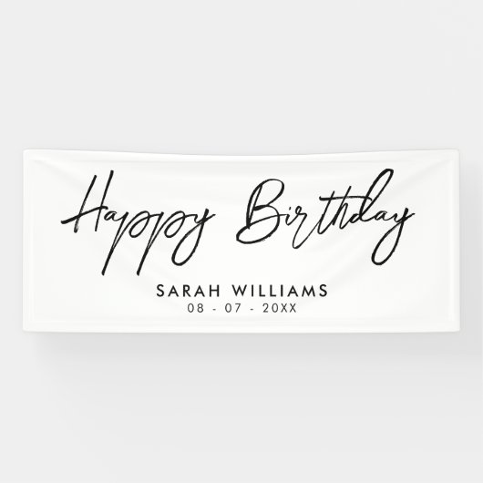 Happy Birthday Black and White Modern Script Banner (Horizontal)