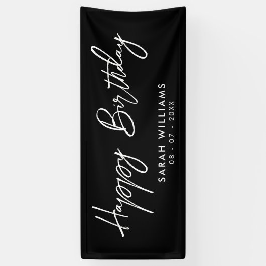 Happy Birthday Black and White Modern Script Banner (Vertikal)
