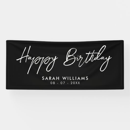 Happy Birthday Black and White Modern Script Banner (Horizontal)