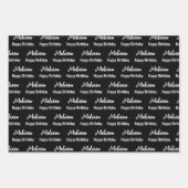 Happy Birthday Black and White Name Muster Geschenkpapier Set (Vorderseite)