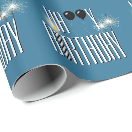 Happy Birthday Black Balloons und Sparklers Geschenkpapier (Rolleneckpunkt)