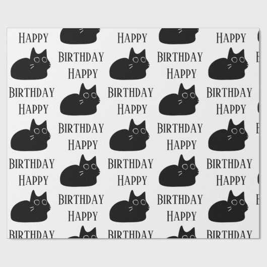 Happy Birthday Black Cat CARTOON Wrapping Paper Geschenkpapier (Flach)