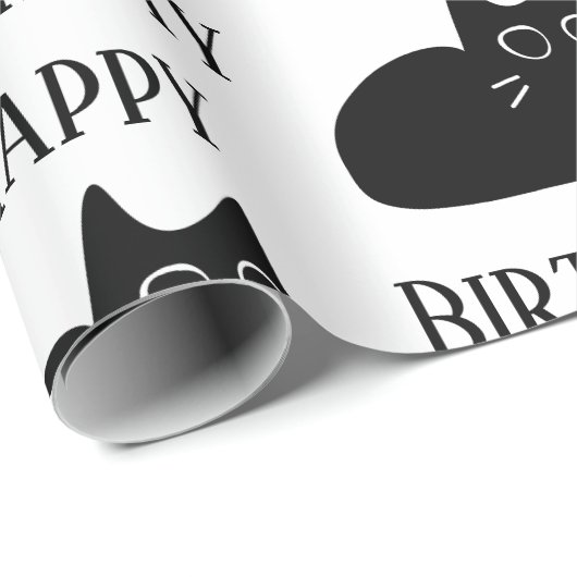 Happy Birthday Black Cat CARTOON Wrapping Paper Geschenkpapier (Rolleneckpunkt)