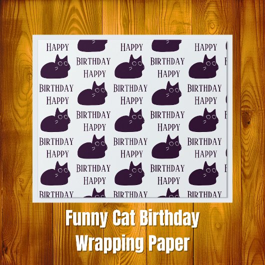 Happy Birthday Black Cat CARTOON Wrapping Paper Geschenkpapier