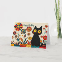 Happy Birthday Black Cat mit Blume