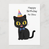 Happy Birthday Black Cat mit Party Hat Postkarte (Vorderseite)