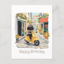Happy Birthday Black Doodle Riding Scooter